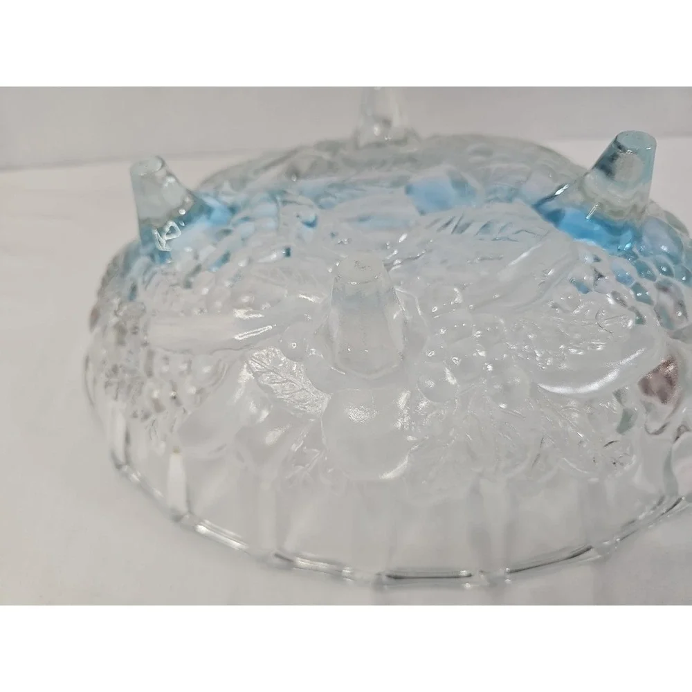 Large Vintage Indiana Glass Harvest ICE BLUE GLASS FOOTED OVAL FRUIT BOWL‎ 12x9